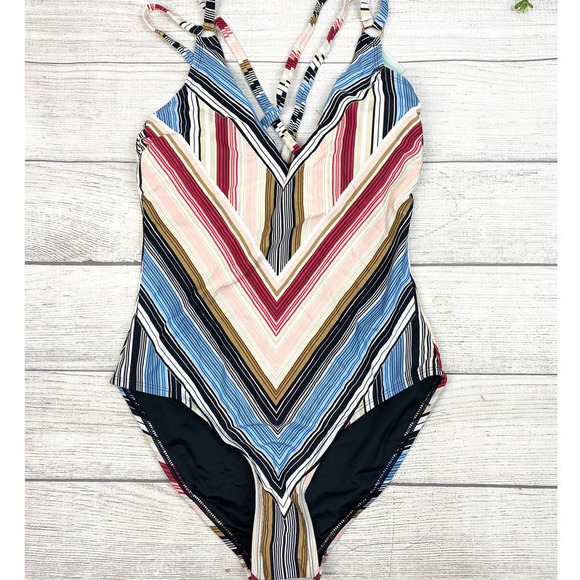 NEW COASTAL BLUE Stripe Strappy Back One Piece Swimsuit XS - Picture 5 of 10